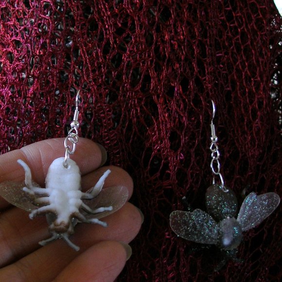 Fly Glitter Earrings Insect Halloween Handcrafted Entomology… - Picture 2 of 12